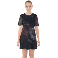 Universal Balance Moon Abstract Star Sun Universe Sixties Short Sleeve Mini Dress by Modalart