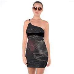 Universal Balance Moon Abstract Star Sun Universe One Shoulder Ring Trim Bodycon Dress by Modalart