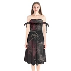 Universal Balance Moon Abstract Star Sun Universe Shoulder Tie Bardot Midi Dress by Modalart