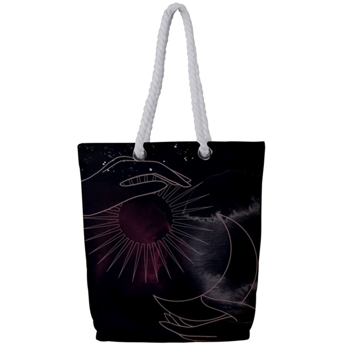 Universal Balance Moon Abstract Star Sun Universe Full Print Rope Handle Tote (Small)