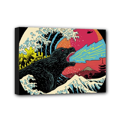 Retro Wave Kaiju Godzilla Japanese Pop Art Style Mini Canvas 7  X 5  (stretched) by Modalart