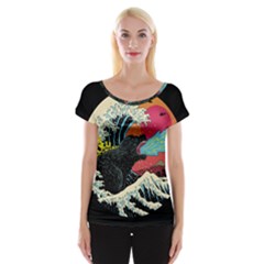 Retro Wave Kaiju Godzilla Japanese Pop Art Style Cap Sleeve Top by Modalart