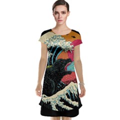 Retro Wave Kaiju Godzilla Japanese Pop Art Style Cap Sleeve Nightdress by Modalart