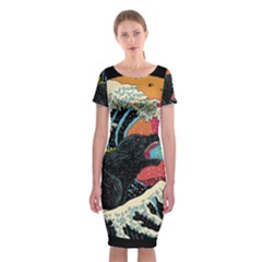 Retro Wave Kaiju Godzilla Japanese Pop Art Style Classic Short Sleeve Midi Dress by Modalart