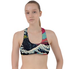 Retro Wave Kaiju Godzilla Japanese Pop Art Style Criss Cross Racerback Sports Bra by Modalart