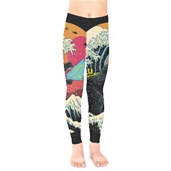 Retro Wave Kaiju Godzilla Japanese Pop Art Style Kids  Leggings by Modalart