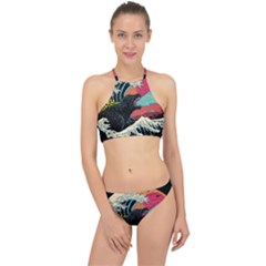 Retro Wave Kaiju Godzilla Japanese Pop Art Style Halter Bikini Set by Modalart