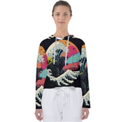 Retro Wave Kaiju Godzilla Japanese Pop Art Style Women s Slouchy Sweat