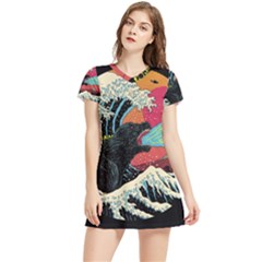 Retro Wave Kaiju Godzilla Japanese Pop Art Style Women s Sports Skirt by Modalart