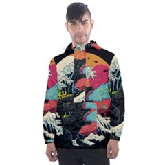 Retro Wave Kaiju Godzilla Japanese Pop Art Style Men s Front Pocket Pullover Windbreaker by Modalart