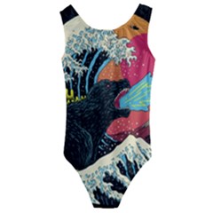 Retro Wave Kaiju Godzilla Japanese Pop Art Style Kids  Cut-out Back One Piece Swimsuit by Modalart