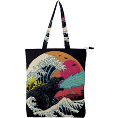 Retro Wave Kaiju Godzilla Japanese Pop Art Style Double Zip Up Tote Bag by Modalart