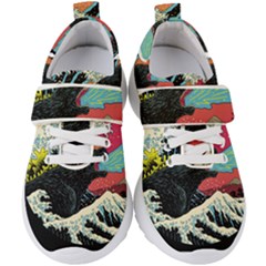 Retro Wave Kaiju Godzilla Japanese Pop Art Style Kids  Velcro Strap Shoes by Modalart