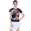 Retro Wave Kaiju Godzilla Japanese Pop Art Style Women s Sports Top View1