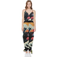 Retro Wave Kaiju Godzilla Japanese Pop Art Style Sleeveless Tie Ankle Chiffon Jumpsuit by Modalart