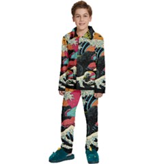 Retro Wave Kaiju Godzilla Japanese Pop Art Style Kids  Long Sleeve Velvet Pajamas Set by Modalart