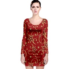 Christmas Texture Pattern Red Craciun Long Sleeve Bodycon Dress by Sarkoni