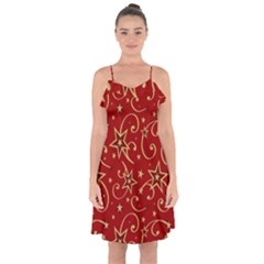 Christmas Texture Pattern Red Craciun Ruffle Detail Chiffon Dress by Sarkoni