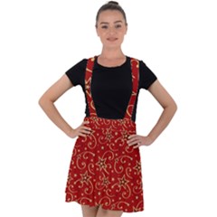 Christmas Texture Pattern Red Craciun Velvet Suspender Skater Skirt by Sarkoni