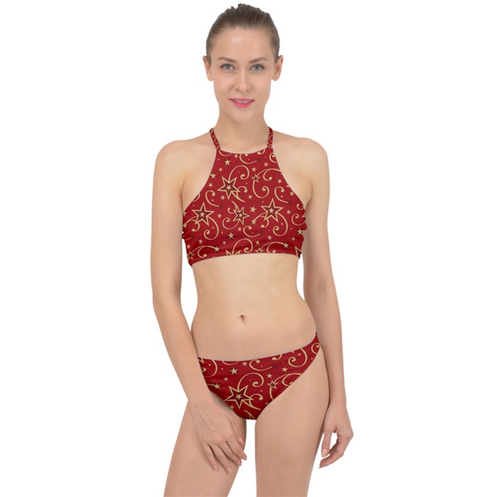 Christmas Texture Pattern Red Craciun Halter Bikini Set