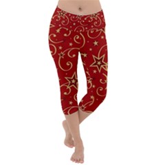 Christmas Texture Pattern Red Craciun Lightweight Velour Capri Yoga Leggings by Sarkoni