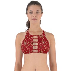 Christmas Texture Pattern Red Craciun Perfectly Cut Out Bikini Top by Sarkoni