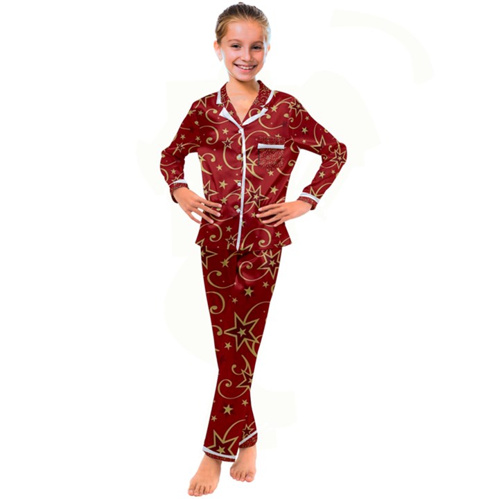 Christmas Texture Pattern Red Craciun Kids  Satin Long Sleeve Pajamas Set