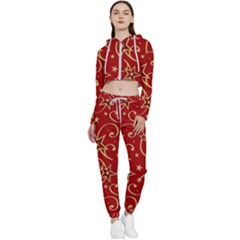 Christmas Texture Pattern Red Craciun Cropped Zip Up Lounge Set by Sarkoni