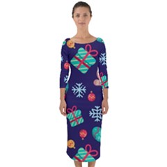 Christmas Texture New Year Background Trees Retro Pattern Quarter Sleeve Midi Bodycon Dress by Sarkoni