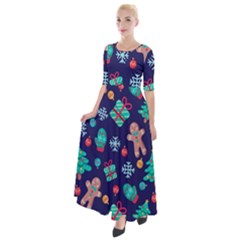 Christmas Texture New Year Background Trees Retro Pattern Half Sleeves Maxi Dress by Sarkoni