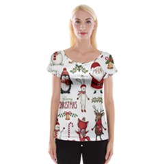 Christmas Characters Pattern Cap Sleeve Top by Sarkoni