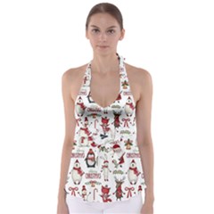 Christmas Characters Pattern Tie Back Tankini Top by Sarkoni