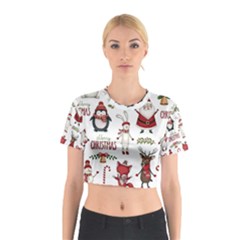 Christmas Characters Pattern Cotton Crop Top by Sarkoni