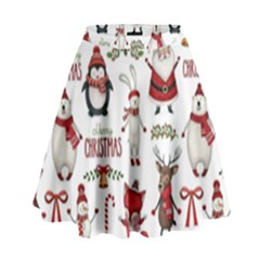 Christmas Characters Pattern High Waist Skirt by Sarkoni