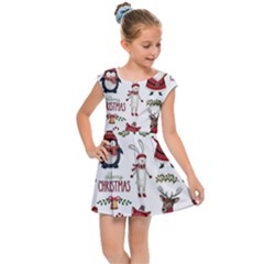 Christmas Characters Pattern Kids  Cap Sleeve Dress by Sarkoni