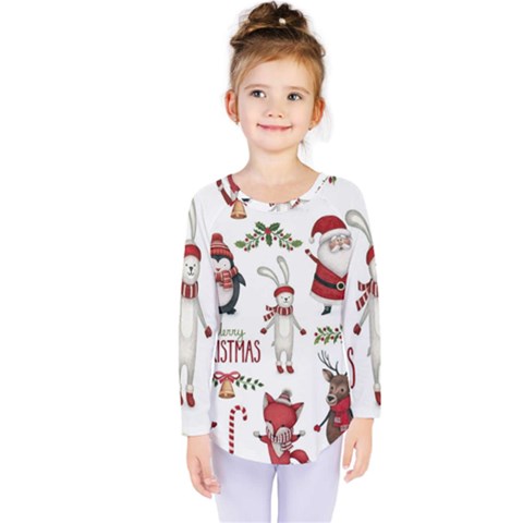 Christmas Characters Pattern Kids  Long Sleeve T-shirt by Sarkoni