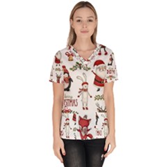 Christmas Characters Pattern Women s V-neck Scrub Top by Sarkoni