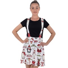 Christmas Characters Pattern Velvet Suspender Skater Skirt by Sarkoni