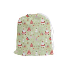 Christmas Pattern Christmas Tree Santa Drawstring Pouch (large) by Sarkoni