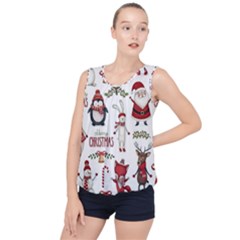 Christmas Characters Pattern Bubble Hem Chiffon Tank Top by Sarkoni