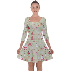 Christmas Pattern Christmas Tree Santa Quarter Sleeve Skater Dress by Sarkoni