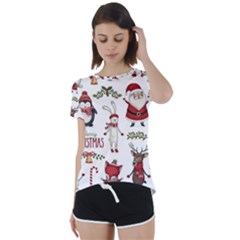 Christmas Characters Pattern Short Sleeve Open Back T-shirt by Sarkoni