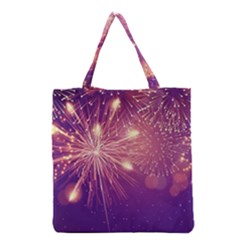 Fireworks On A Purple With Fireworks New Year Christmas Pattern Grocery Tote Bag by Sarkoni