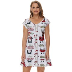 Christmas Characters Pattern Short Sleeve Tiered Mini Dress by Sarkoni