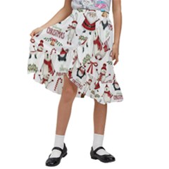 Christmas Characters Pattern Kids  Ruffle Flared Wrap Midi Skirt by Sarkoni