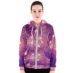 Fireworks On A Purple With Fireworks New Year Christmas Pattern Women s Zipper Hoodie by Sarkoni