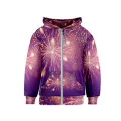 Fireworks On A Purple With Fireworks New Year Christmas Pattern Kids  Zipper Hoodie by Sarkoni