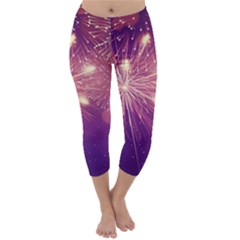 Fireworks On A Purple With Fireworks New Year Christmas Pattern Capri Winter Leggings  by Sarkoni