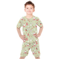 Christmas Pattern Christmas Tree Santa Kids  T-shirt And Shorts Set