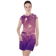 Fireworks On A Purple With Fireworks New Year Christmas Pattern Drawstring Hooded Dress by Sarkoni